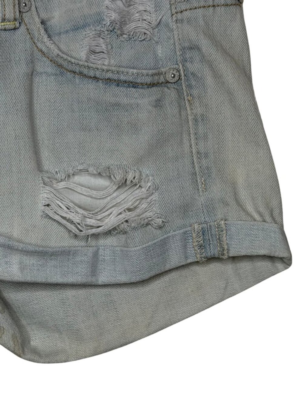merican Eagle Light Wash Distressed Denim Cuffed Shorts Size 4 - Picture 3 of 12